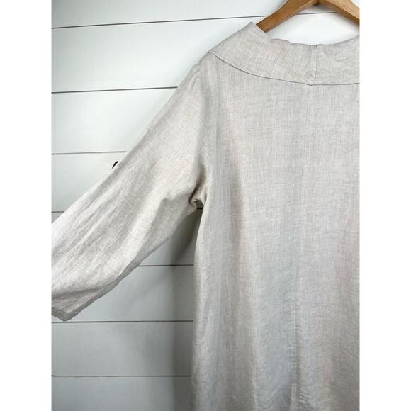 Ali Miles Cowl Neck 3/4 Sleeve Linen Top Oversized with Pockets Beige Size M - Picture 7 of 13